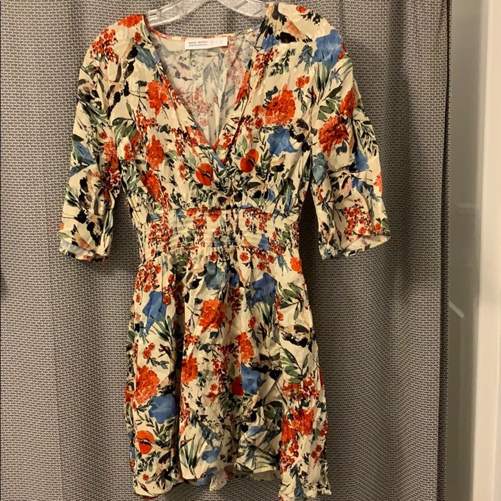 Zara Basic Denim Floral VNeck Crossover Mini Dress